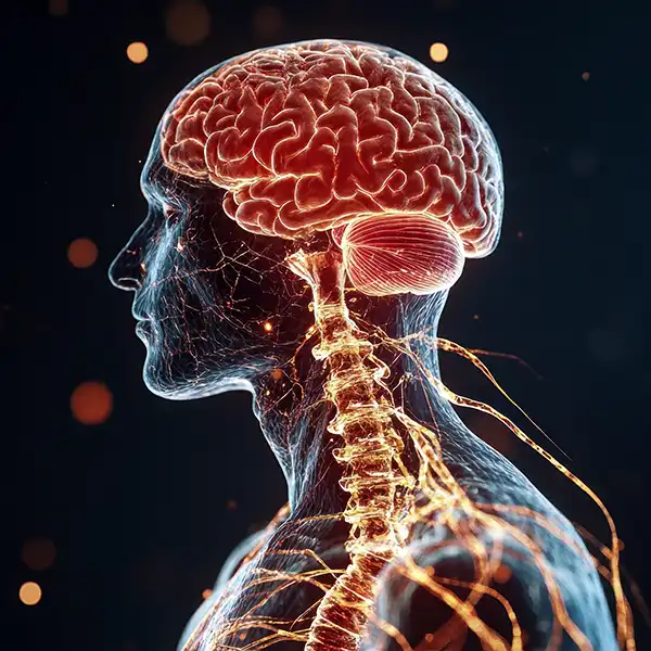 A detailed shot of the central nervous system, focusing on the brain, the area cognitive ergonomics researchers study.