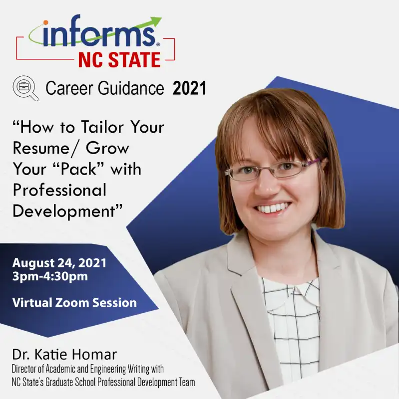 informs seminar speaker katie homar against a blue hexagon against a white background.