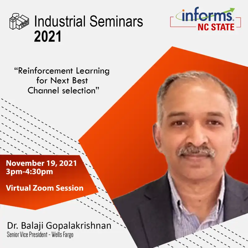 informs seminar speaker Balaji Gopalakrishnan against a orange hexagon against a white background.