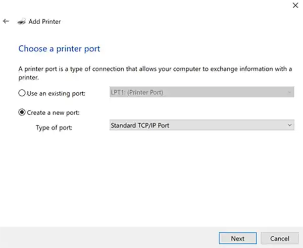 Creating a new printer port.