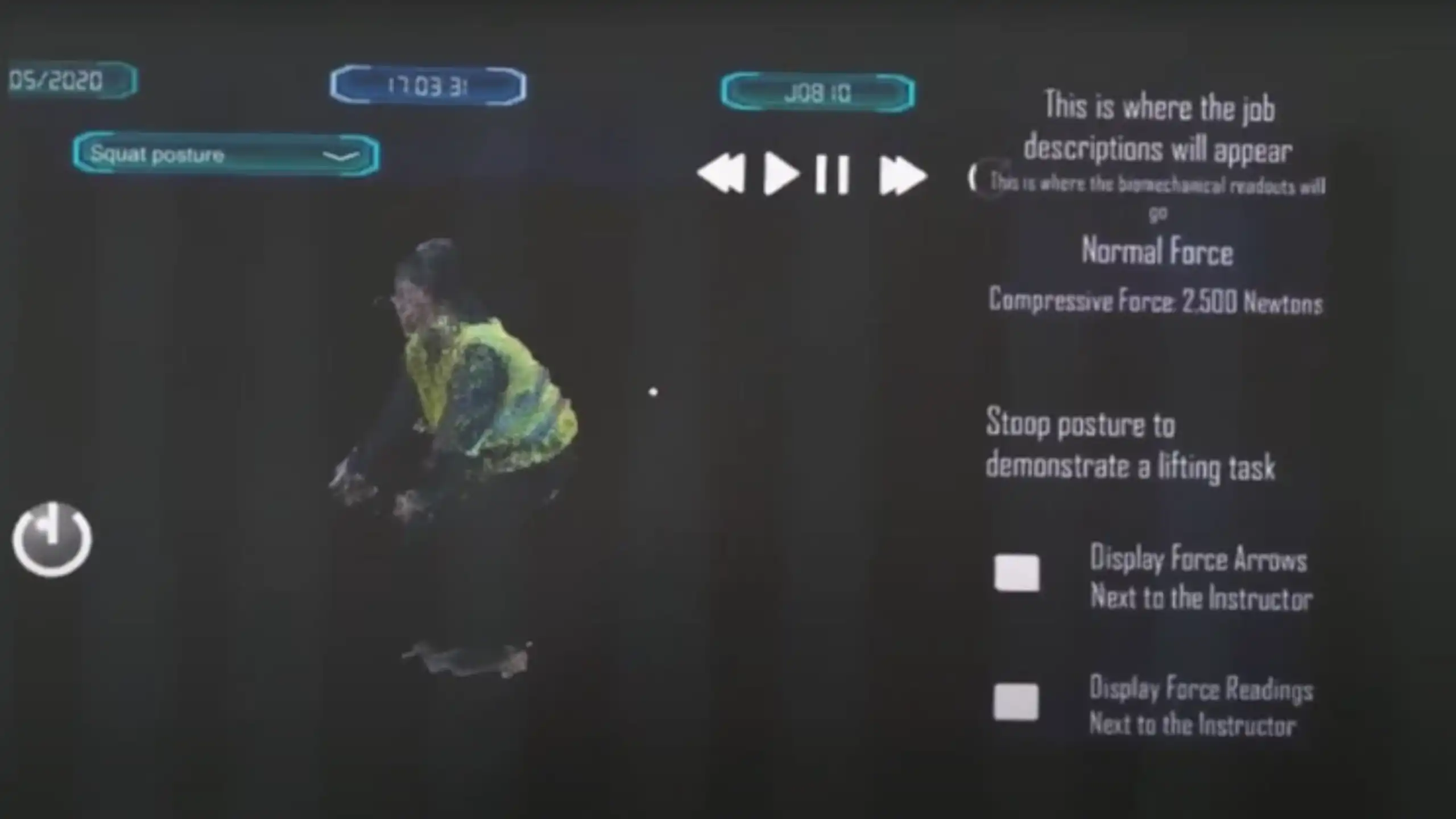 Looking at the ARTraining software where a construction worker bends down to pick up an item.