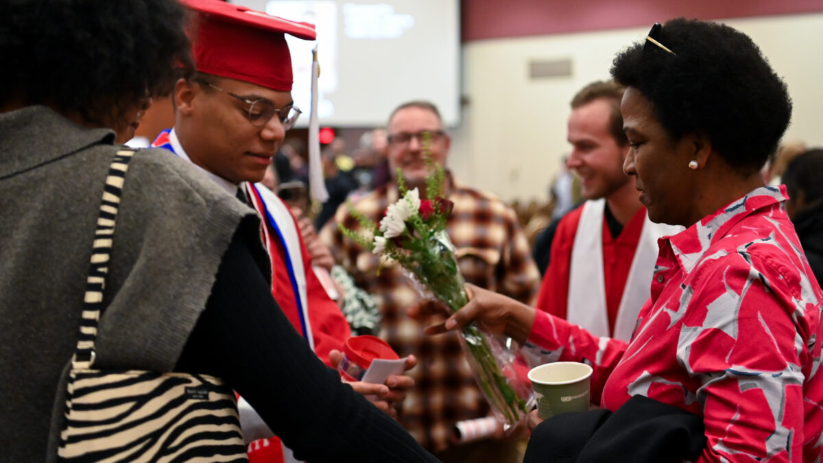 ISE Students celebrating graduation during reception.