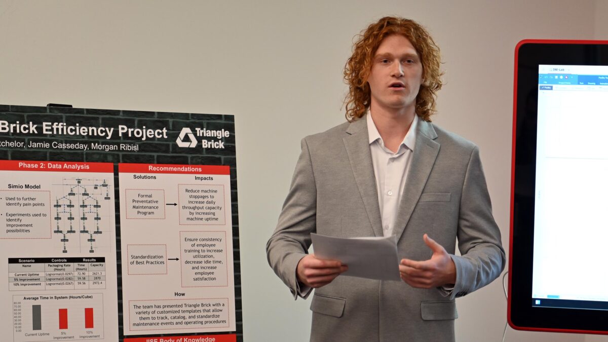 Jakob Batchelor of Team Triangle Brick Properties presenting his part of the project to the judges.